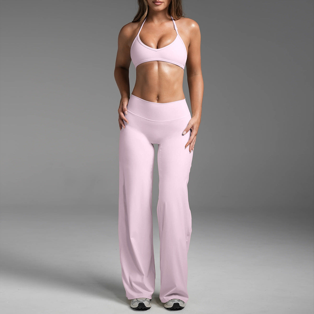 New Custom Logo Yoga Fitness Gym Active Sportswear Woman Halter Neck Bra Scrunch Shorts Capris Leggings Pants Yoga Set for Women