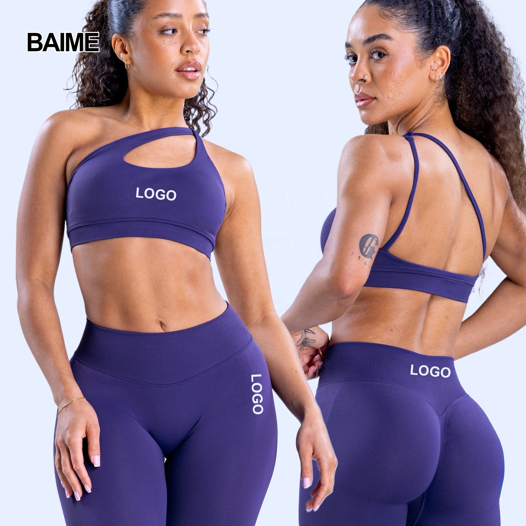 Seamless Yoga Set for Women Scrunch Butt Legging One Shoulder Bra Impact Gym Suit Plus Size Options
